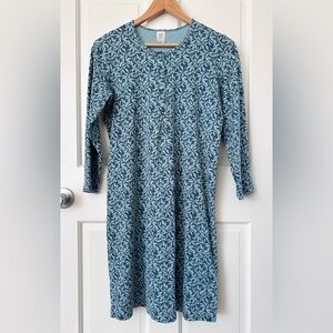 Calida Switzerland Cotton Nightgown Long Sleeve Nightdress Blue Leaf Print XS